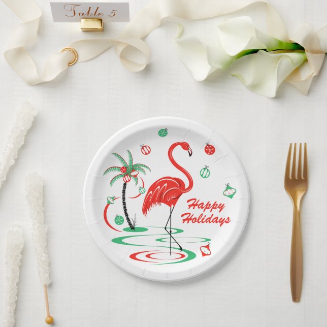 Assiettes En Carton Plaque en papier Flamant rose de Noël rouge (Mariage)