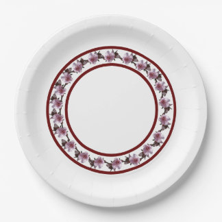 Assiettes En Carton Plaque en papier - Fleur de prune Lignes Cercle et