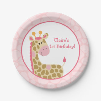 Assiettes En Carton Plaque en papier Giraffe rose avec personnalisatio