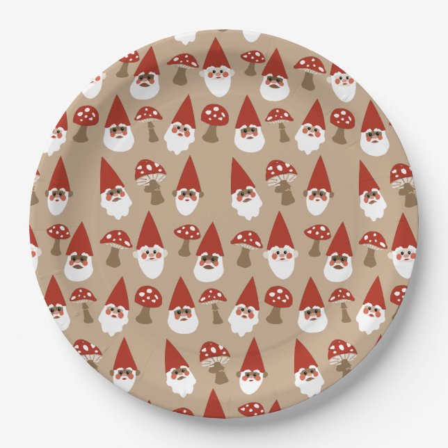 Assiettes En Carton Plaque en papier Gnomes et Champignons (Devant)