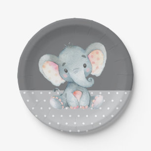 Assiettes En Carton Plaque en papier gris Baby shower éléphant