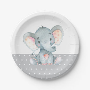 Assiettes En Carton Plaque en papier gris Baby shower éléphant