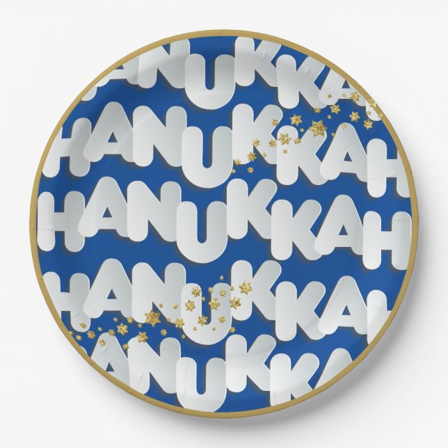 Assiettes En Carton Plaque en papier Hanoukka Gold Stars (Devant)