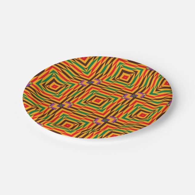 Assiettes En Carton Plaque en papier Kente colorée (Angle)