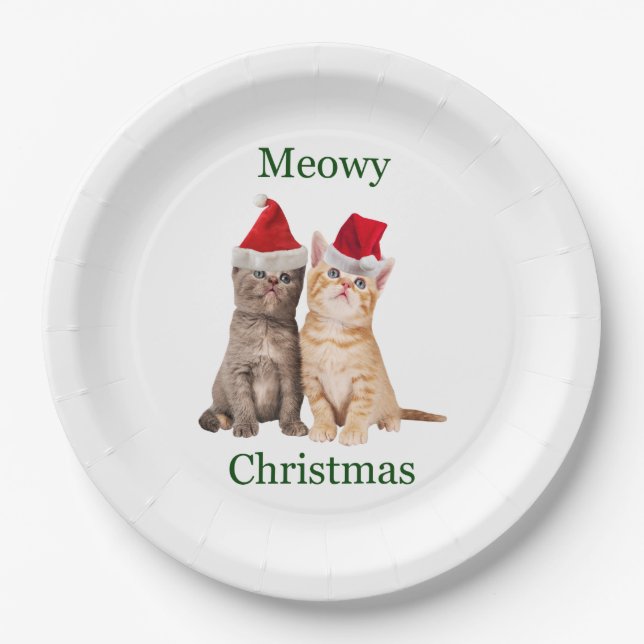 Assiettes En Carton Plaque en papier Meowy Christmas Kitten (Devant)