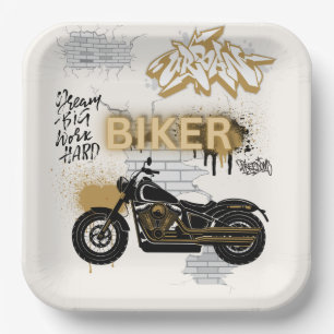 Assiettes En Carton Plaque en papier or et crème pour moto