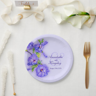 Assiettes En Carton Plaque en papier personnalisé d'hibiscus bleu art