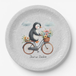 Assiettes En Carton Plaque en papier pingouin à bicyclette florale