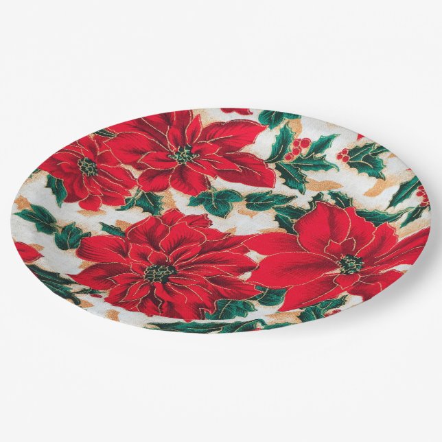 Assiettes En Carton Plaque en papier Poinsettias rouge (Angle)