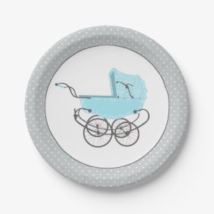 Assiettes En Carton Plaque en papier pour bébé bleu et gris doux