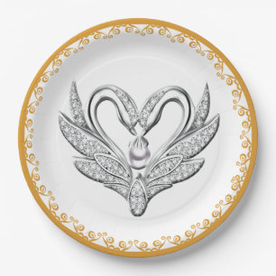 Assiettes En Carton Plaque en papier pour cygnes en argent de ruban or