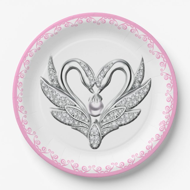 Assiettes En Carton Plaque en papier pour cygnes en argent rose (Devant)
