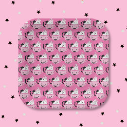 Assiettes En Carton Plaque en papier rose Motif noir et Fantôme