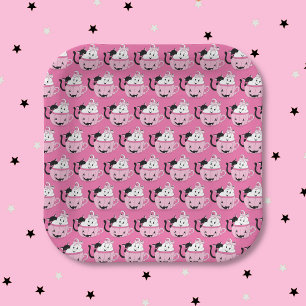 Assiettes En Carton Plaque en papier rose Motif noir et Fantôme