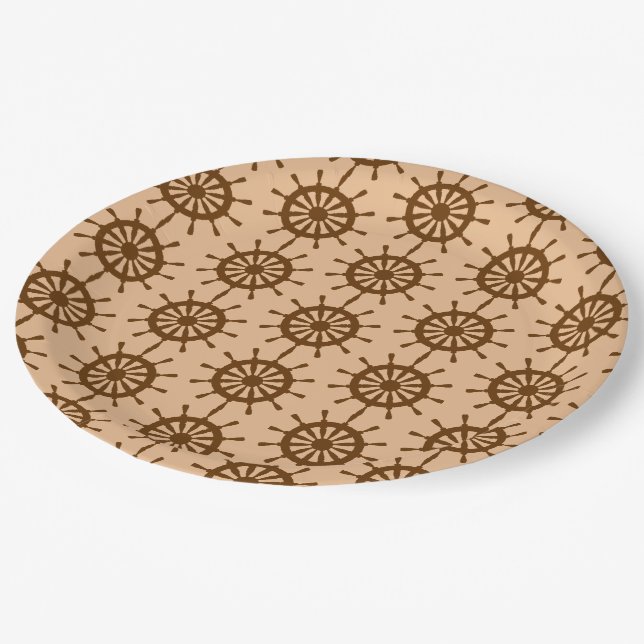 Assiettes En Carton Plaque en papier - Roues de navire Brown (Angle)
