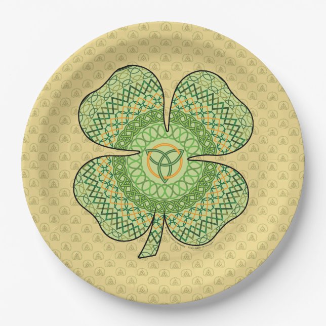 Assiettes En Carton Plaque en papier Shamrock celtique (Devant)