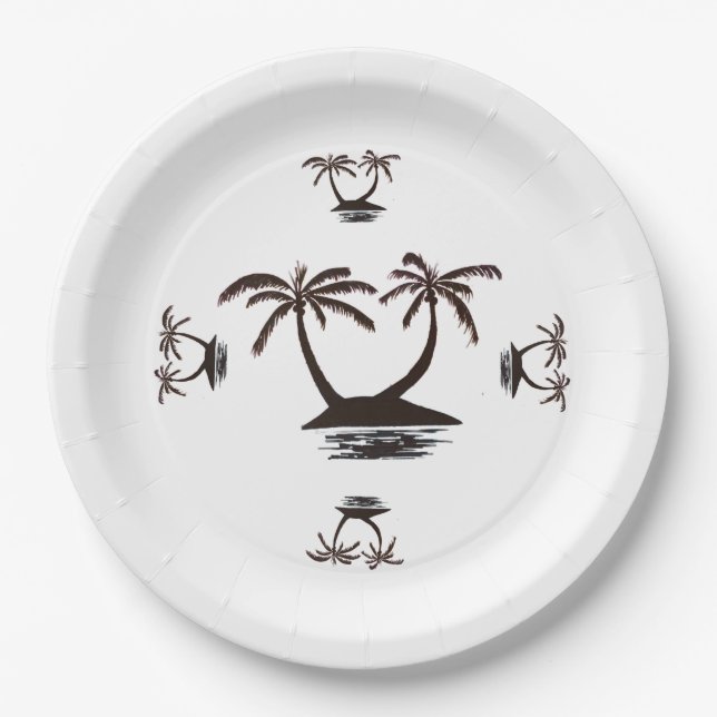 Assiettes En Carton Plaque en papier - Silhouette de l'île tropicale (Devant)