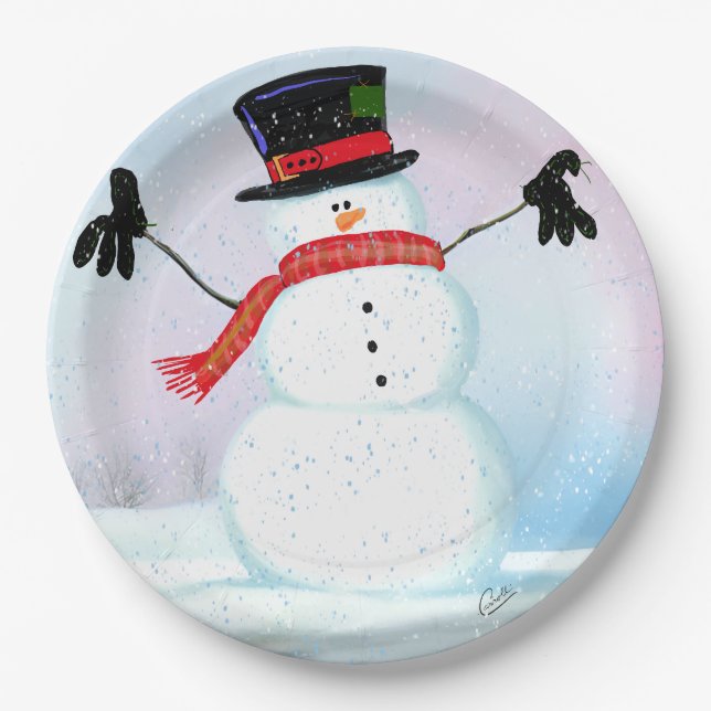 Assiettes En Carton Plaque en papier Snowman (Devant)