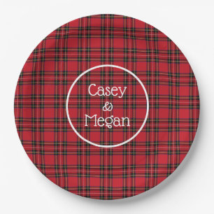 Assiettes En Carton Plaque en papier tartan rouge