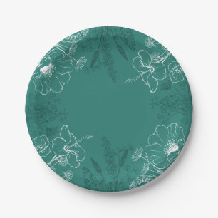 Assiettes En Carton Plaque en papier Turquoise Floral décoratif