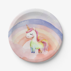Assiettes En Carton Plaque en papier Unicorne arc-en-ciel