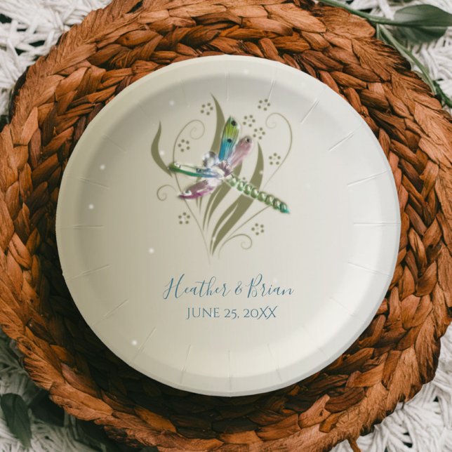 Assiettes En Carton Plaque en papier Wedding shower à libellules bijou (Jeweled Dragonfly Wedding Paper Plate)