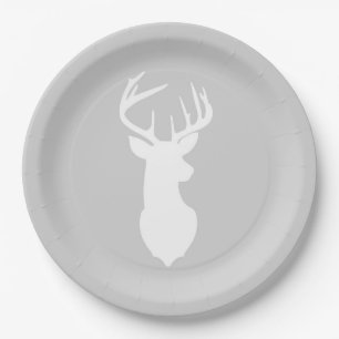 Assiettes En Carton Plaque en silhouette Buck White Deer   gris clair