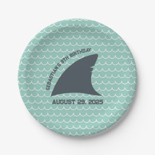 Assiettes En Carton Plaque Fin Requin personnalisée Aqua & White Wav