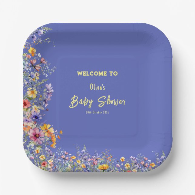 Assiettes En Carton Plaque fleur sauvage Baby shower (Recto)