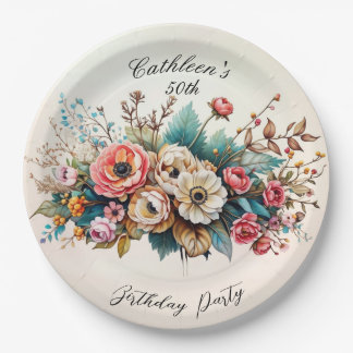 Assiettes En Carton Plaque Floral Personnalisée Anniversaire