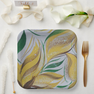 Assiettes En Carton Plaque florale jaune
