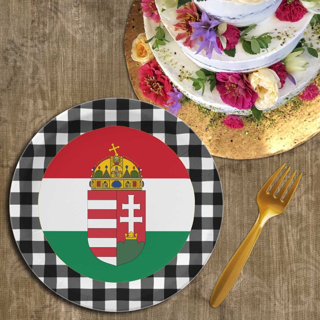 Assiettes En Carton Plaque Hongrie, plaid de buffle et drapeau hongroi (Créateur téléchargé)