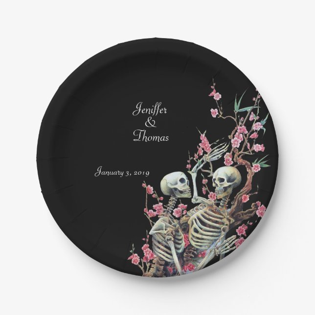 Assiettes En Carton Plaque Mariage Halloween Crâne (Devant)