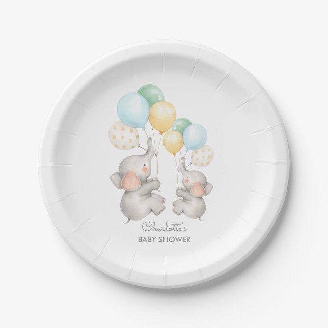 Assiettes En Carton Plaque moderne Pastel Elephant Baby shower 7" (Devant)