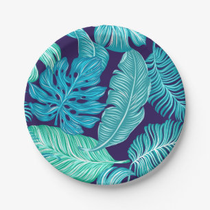 Assiettes En Carton Plaque Motif Tropical Green Blue Feuille