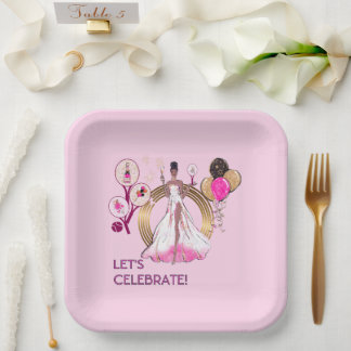 ASSIETTES EN CARTON PLAQUE PADEL : CÉLÉBRATION PADEL DIVA ROSE CLAIR