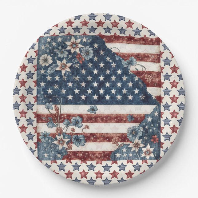 Assiettes En Carton plaque papier 4 juillet American Flag (Devant)
