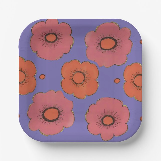 Assiettes En Carton Plaque papier Afro Poppies (Recto)
