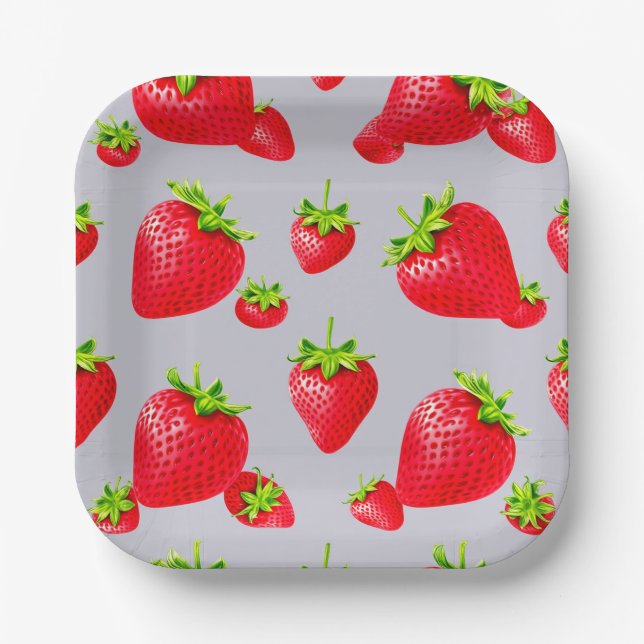 Assiettes En Carton Plaque papier avec motif fraise rouge (Recto)