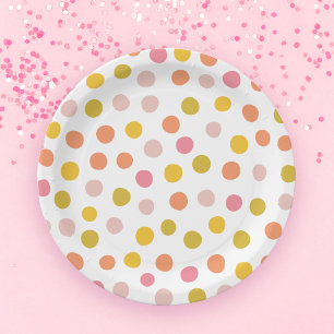 Assiettes En Carton Plaque papier avec points verts rose et jaune oran