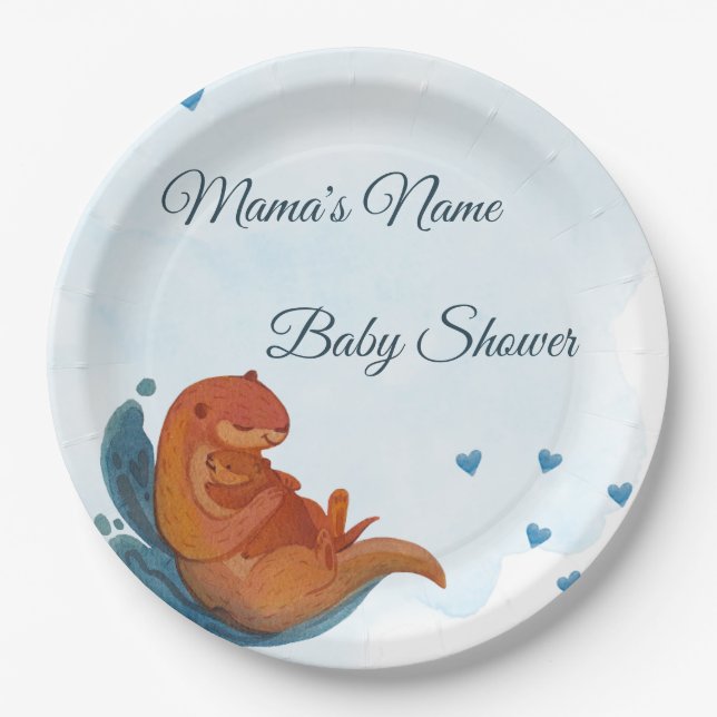 Assiettes En Carton Plaque papier Baby shower Mama & Me Otter (Devant)