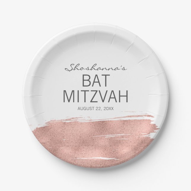 Assiettes En Carton Plaque papier Bat mitzvah rose Gold (Devant)
