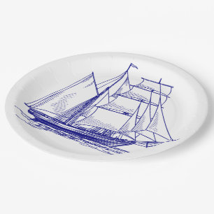 Assiettes En Carton Plaque papier Bleu voilier bateau nautique