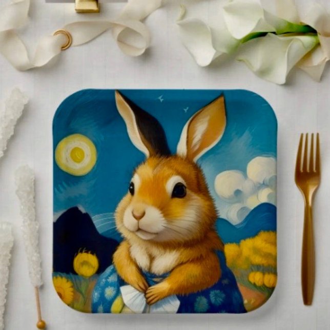 Assiettes En Carton Plaque papier Bunny Starry Spring (Créateur téléchargé)