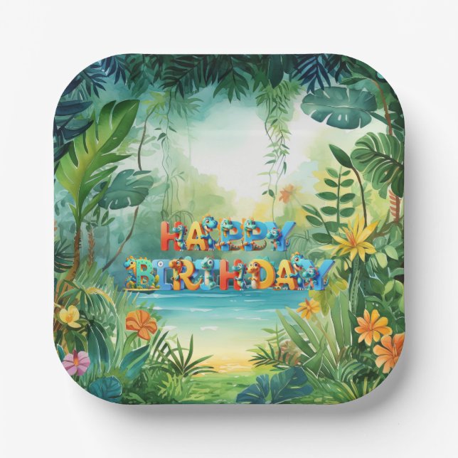 Assiettes En Carton Plaque Papier Cute Dinosaur (Recto)