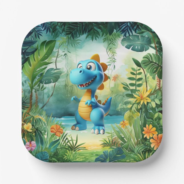 Assiettes En Carton Plaque Papier Cute Dinosaur (Recto)