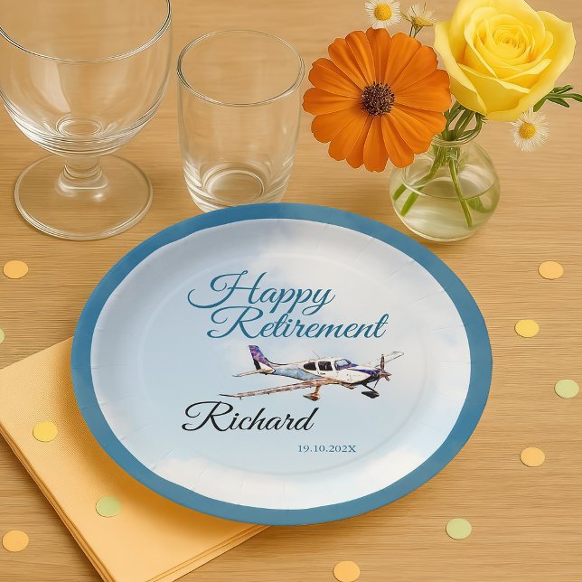 Assiettes En Carton Plaque papier de la partie de retraite avec avion  (Créateur téléchargé)