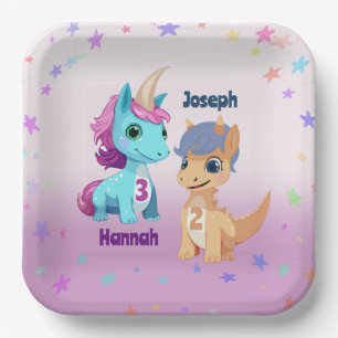Assiettes En Carton Plaque papier de la Unicorn et Dino Joint Kids Par
