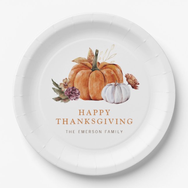 Assiettes En Carton Plaque papier de Thanksgiving citrouille (Devant)