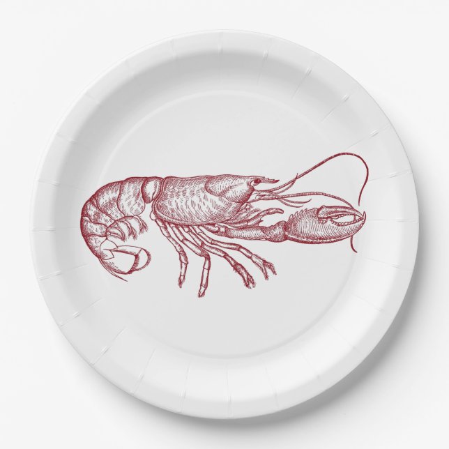 Assiettes En Carton Plaque papier d'engraving au homard (Devant)